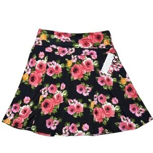 NWT Bongo Y2K Womens Pink Rose Floral Skater Skirt Black Size M